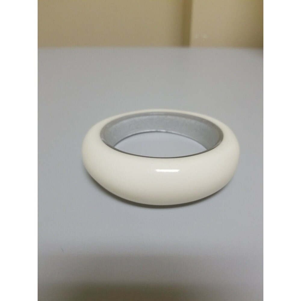 Vintage Laminated LUCITE Plastic Ivory and Clear Asymmetrical BANGLE BRACELET